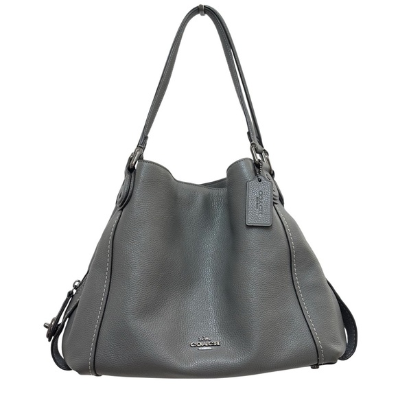 Coach Edie 31 Refined Pebble Leather Shoulder Bag Heather Gray Pewter Hardware - Picture 1 of 15